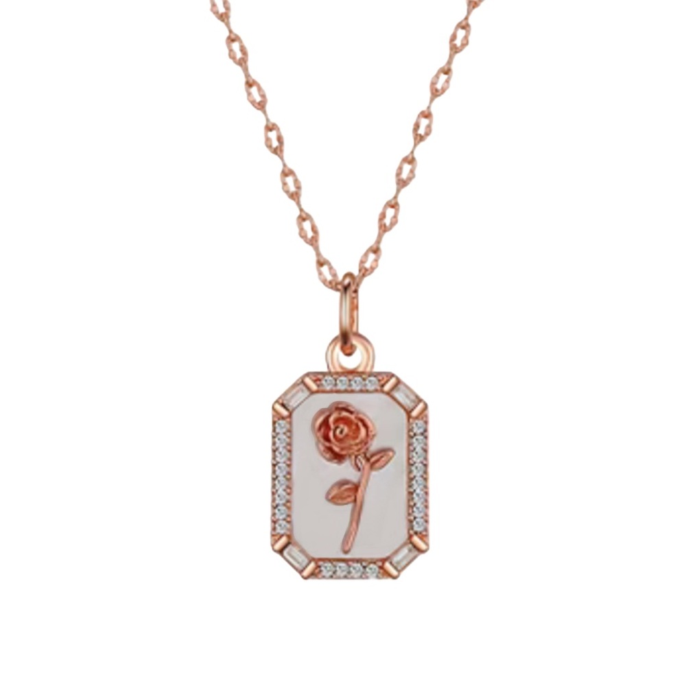 Disney Classics Beauty and the Beast Rose Pendant Necklace In Rose Gold